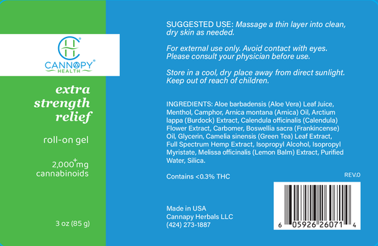 Cannapy Extra Strength Relief Roll-On Gel with 2000 mg Cannabinoids